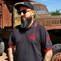 Polo noir bandes rouge